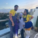 Eliza Butterworth Instagram - Happy Halloweeeen!!! 🧡🎃🧡 this is from our lil Halloween party last year for the little ones! For their amusement, Michael and I went as Minions! #halloweenhoneys #pumpkinpeeps #spookysausages #magnificentminions