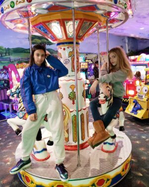 Elle McKinnon Instagram - 'Cause who doesn't pose when on a Merry Go Round! But seriously,  we almost fell off😂