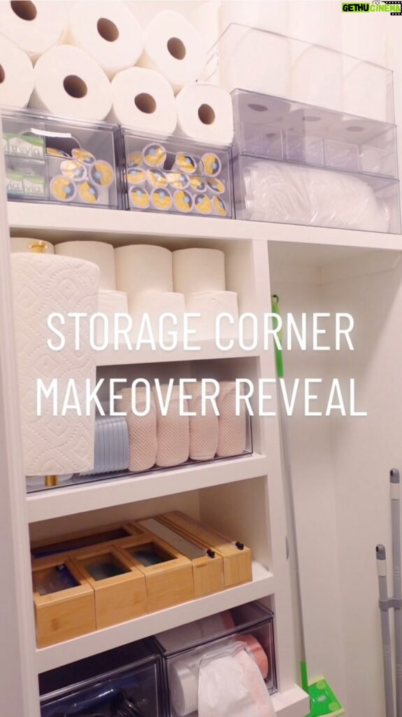 Elle Fowler Instagram - We are done! Here’s the last part and final reveal of this clutter corner. Everything used can be found in the link in my bio under “Storage Corner Organization” #organize #pantryorganization #storage #organizedhome #pantrygoals #satisfying #amazonfinds #organized @amazonhome