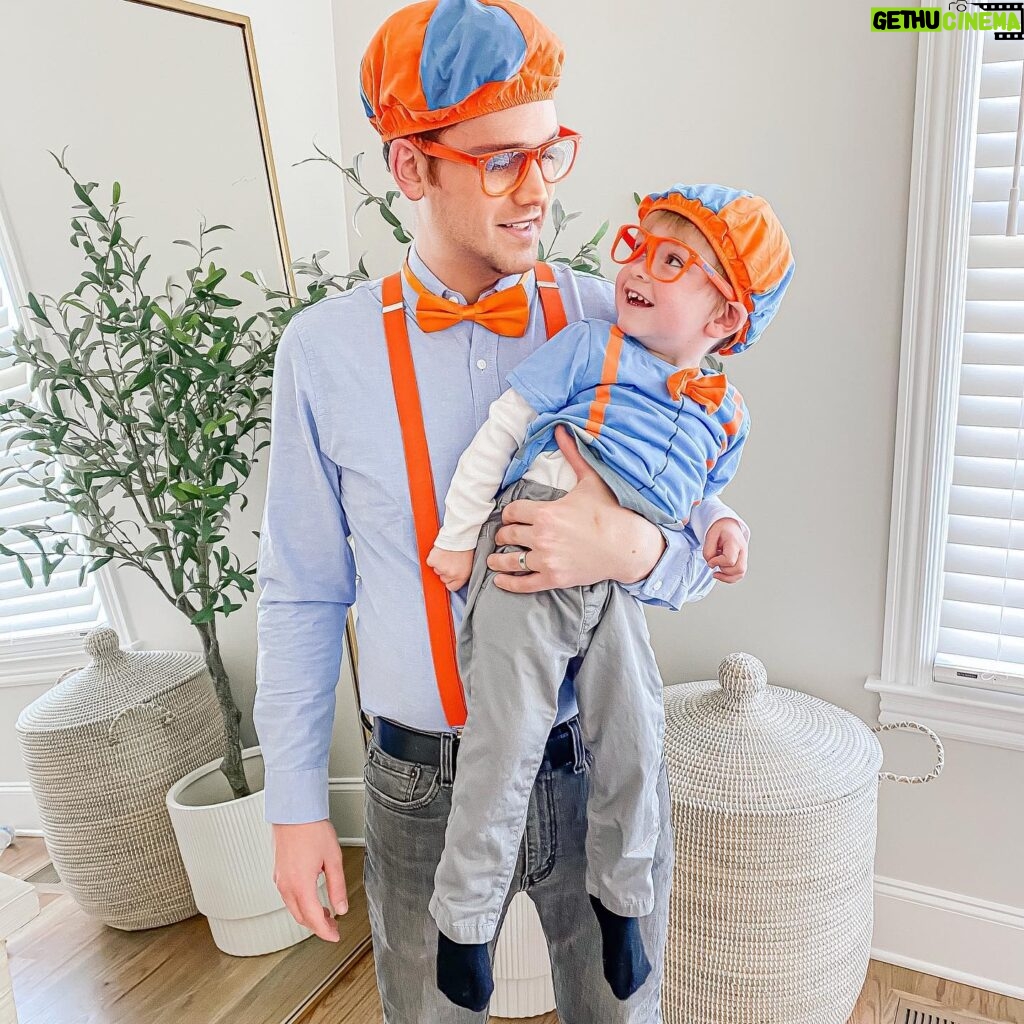 Elle Fowler Instagram - My boys dressed up as Blippi for Halloween! Look at that joy! 🧡💛