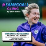 Ellen White Instagram - I’m excited to be apart of this year’s #SameGoals campaign, I will be hosting free football clinics for 10-14 year olds on Weds 5th Feb 5.30pm to 7.30pm at Aylesbury Vale Academy! No registration is required! Can’t wait to go back to Aylesbury and see you all there 🤓