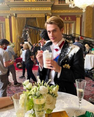 Ellie Bamber Instagram - the food props were a bit of a distraction @rwrbonprime @matthewmichaellopez @casey.mcquiston