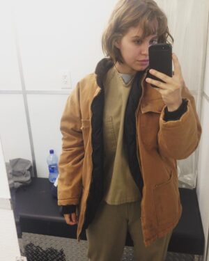 Emily Althaus Instagram - I never really got to say goodbye to this character... But I got to keep the friends I made while playing her, so I mark my time on #OITNB as a win, a big, sloppy, opportunity bringing, thing I’ll always be grateful for, win. Also, 
REAL FINAL GOODBYE to that prison bra.  #oitnb #finalseason #orange #kukudio #bra #fromthevault 🍊🖤 #tb