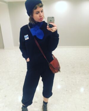 Emily Althaus Instagram - Your step father has been quarantined alone for the last 165 days... and he’s starting to think you guys are goofing him. Anyway. Here’s a fetching photo of your step pep dressed like one of his hero’s. The giants that deliver our mail! Fun fact, my dad was a mail man. I’ve worn his clothes since high school, he’s the reason I look so damn cool in this picture. When I think about mail I think about my Pep! I also think about voting. And THAT makes me think about a doc I saw and loved that you should ALSO see, ESPECIALLY if you too have been abandoned by your children/ step children. ‘All In: The Fight For Democracy’, is available on prime now. #mail #stepdad #vote #SendSoup 💌
