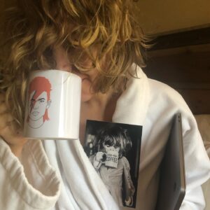 Emily Althaus Instagram - It’s my birthday today. 
YOUR step fathers birthday. And at least some of my children are doing it right. ONE of them f*&king drew me. THATS ME. DRAWN. Are you still breathing?! I’m not! 🥺 @chelsannat . Next slide, A birthday card that arrived in the mail (best kind, don’t @ me) so truly captured my essence it was as if I’d been handed a thin folded mirror. Photo evidence. *added bonus fun fact: the package also contained a voodoo doll WEARING A SHIRT of the *same Bowie that happened to be on MY MUG. *Ok the mug is my face AS Bowie, but you get the idea. . I’m a lucky SOB. Lastly, i wanna thank the guys down at the rec league. You know for what. And for how many times. #stepdad #birthdaybitch #steppep #art #mugs *original 📸 drawing is based on, by @hoeg