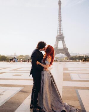 Emily Ashby Instagram - City of Love♥️ with my Babe for all Eternia. 

Thank you so much to @litvinjulia.photo for this dreamy shoot!! 
Dress & Suit Designed by the incredible @tommasocardullo 
#paris #parisfrance #parisvibes #parisphoto #parisphotography #cityoflove