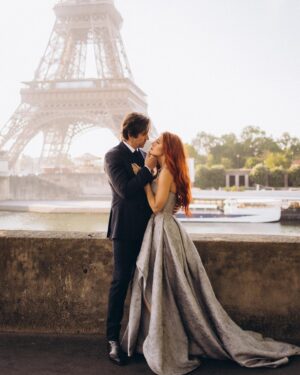 Emily Ashby Instagram - City of Love♥️ with my Babe for all Eternia. 

Thank you so much to @litvinjulia.photo for this dreamy shoot!! 
Dress & Suit Designed by the incredible @tommasocardullo 
#paris #parisfrance #parisvibes #parisphoto #parisphotography #cityoflove