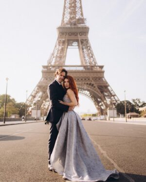 Emily Ashby Instagram - City of Love♥️ with my Babe for all Eternia. 

Thank you so much to @litvinjulia.photo for this dreamy shoot!! 
Dress & Suit Designed by the incredible @tommasocardullo 
#paris #parisfrance #parisvibes #parisphoto #parisphotography #cityoflove
