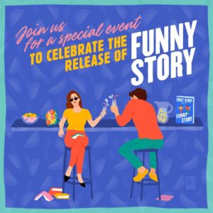 Emily Henry Instagram - 2 weeks until release, when dozens of stores across the US will be throwing their own #FunnyStoryParty(/ies), complete with games, treats, and prizes. While I won’t be there in person, I’m sending some special surprises ahead for you 😈. Find a party near you at the link in my bio.