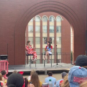 Emily Henry Instagram - Thank you all so much for coming out last night to Busch Stadium for the pre-game book club. This was one of the most special days for me of the last five years. There are no words for what it was like to get to meet so many of you. Thank you for driving and flying from all over, and for beautiful friendship bracelets, and for your letters and pencils, and for wearing your rodeo and Goode Books and Sunshine Falls Gear. It was a joy and an honor to sweat on you. 
A huge thank you to the Cardinals for the invitation, @juliepens for being the perfect in-conversation partner, @abergeron11 @dachejordan @daniellekeir_ and @tayhaggerty for being there for every moment of it!! I did not face my greatest fear (throwing an opening pitch) but I did face my second greatest fear (high-fiving a mascot), and that’s not nothing.
💙💙💙💙💙💜💜💜💜💜