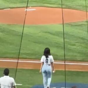 Emily Tosta Instagram - what an honor to throw out the first pitch at the @marlins game😛 a full circle moment since miami was the first place i lived at when i came to america✨ thank you so much to Isaac & the entire Miami Marlins family for having me🫶🏽