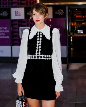 Emma Appleton Instagram - We were lucky enough to see LOLA at the @edfilmfest this week, a beautifully shot black and white film like no other. 

Wearing - @queensofarchive 
Bag - @lulu_guinness 
MUA - @laurengollanstudio 
Photo credit - Lloyd Smith