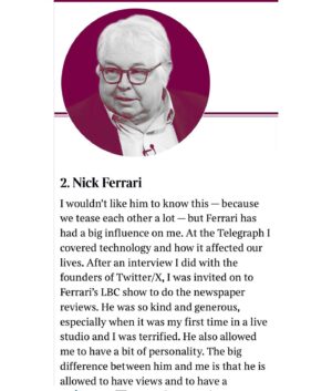 Emma Barnett Instagram - Lovely to do this…. Thank you @timesculture 🙏 
Looking at you @tvnaga @djsaracox @nickferrarilbc Kirsty Young and the late Sir David Frost (and Sir Robin Day). Thank you to you 💪 🎙️ 💪 

#broadcasting #interviewing #influence