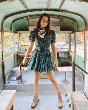 Emma Fuhrmann Instagram - vintage dress, vintage bus, modern girl? 🤓🤠