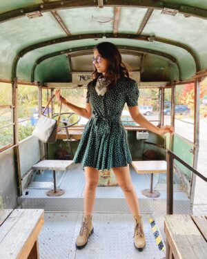 Emma Fuhrmann Instagram - vintage dress, vintage bus, modern girl? 🤓🤠