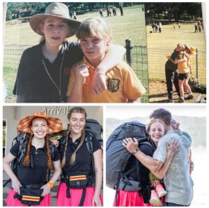 Emma Watkins Instagram - THEN & NOW…. #samesame but I couldn’t put my arm around Hayley because the backpack was too big! 😂🫠 So excited going into the semi-final of #TheAmazingRace tonight!!!!!!!!!!!!! 7:30pm @channel10au 🚣🏼‍♂️🎪🏹🧘‍♀️🪇