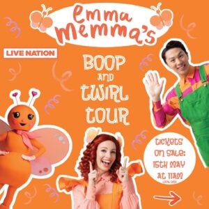 Emma Watkins Instagram - I’m heading back out on my orange Butterfly Bus to tour around the country bringing the 🧡 Boop and Twirl Tour 🧡 to Aussie families far and wide 🫶🏽 I’m SO excited to sing, dance and sign along with my friends; Elvin Melvin, BB Butterfly, Waffles the Wombat and your favourite Memma Mates! Tickets go on sale 15th May at 11am local time! Head to the link in my bio for more info 🌸

 #BoopandTwirlTour #EmmaMemma