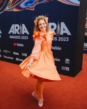 Emma Watkins Instagram - Twirling on the ARIA red carpet for the first time as Emma Memma 🧡 #ARIAawards #grateful #childrensmusic #thankyou to all the Australian families for the support xx