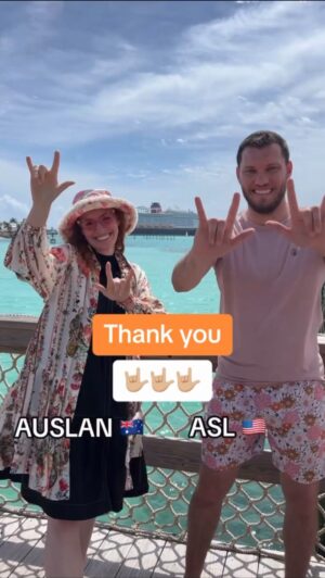 Emma Watkins Instagram - Teaching you some signs in ASL (American Sign Language) and Auslan (Australian Sign Language) with @emmawatkinsofficial @emmamemmamemma while visiting @disneycruiseline Castaway Islands 🙌🏼 

#DisneyCruiseLine 
#hostedbydisney #thisismagic 
#disneycreatorcelebration
#asl #auslan #signlanguage #Deaf #deafcommunity #deafculture #disneyadults #disneylovers