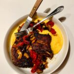 Emma Myles Instagram - Hi I made this pork chop a few nights ago and it was friggin amazing and the supporting cast was cheddar polenta with roasted eggplant and tomato confit and yes I was watching Real Housewives of the Potomac when I shot the glamour video thank you K BYE
