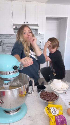 Emme Rylan Instagram - How we bake cookies.
⠀
⠀
(We used a @cookiesandcups recipe this weekend.) #cookingwithkids #cookies