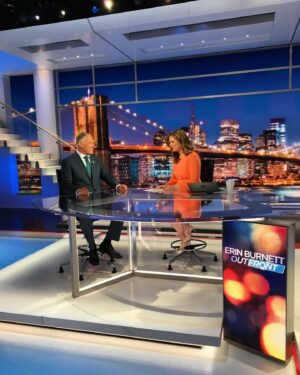 Erin Burnett Instagram - Great to have @govinslee on set in New York this evening. 
The presidential candidate from the state of Washington calls President Trump’s latest climate change comments “woefully inadequate.” Of the DNC barring politicians from participating in other debates, he says it’s “totally unacceptable ... to muzzle candidates.” #CNN #OutFront