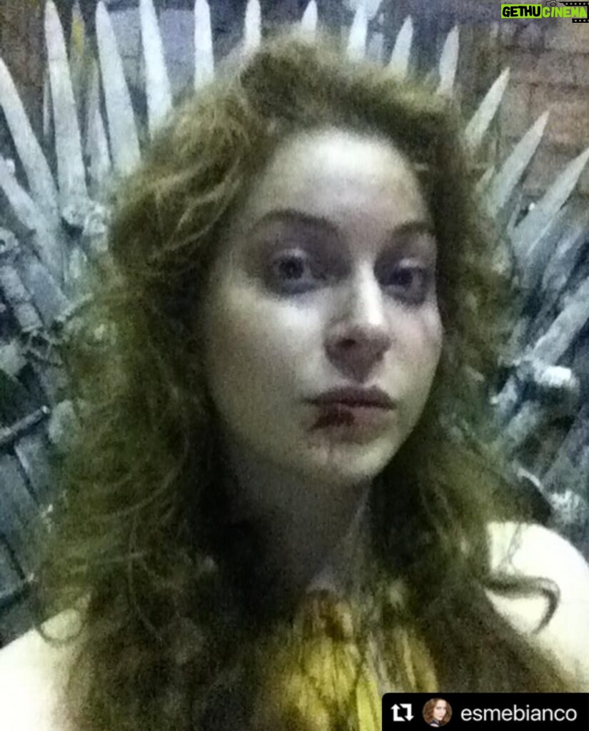 Esmé Bianco Instagram - #houseofthedragon were just warming the throne for the real Queen 👑😝 ・・・ Look what I just found in the dusty recesses of my phone!!! #sneaky #selfie on the #ironthrone #gameofthrones #fbf #rip #ros #allbeatup #forthethrone 👑⚔️💔