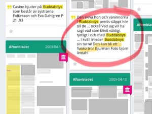 Eva Dahlgren Instagram - Redan innan vi släppte vårt album var vi sågade. Vi hade ett fånigt bandnamn, skrev dåliga låtar och usla texter, spelade dåligt, hade fel mikrofoner och enligt Sveriges alla musikrecensent så var min karriär nu över. Vi gjorde en skandinavienturné. Det kom inte så mycket folk…såklart…det fanns inga digitala medier…fick man usla recensioner så var man som död…Luften gick liksom ur oss… Greta sålde sina trummor…och ingen på skivbolaget brydde sig ens om att lägga upp albumet digitalt när det var dags för det stora formatbytet från cd till appar…men nu så ..20 år senare typ…nu kan du lyssna på detta fruktansvärda album hur mycket som helst…och vi Mija, Greta och jag träffades häromkvällen och skrattade mycket åt alla minnen och började fundera på om vi inte skulle ta och göra en spelning ändå…kanske tiden hunnit ifatt oss…kanske en tjejtrio inte är så farligt längre…kanske har det blivit bättre här i framtiden…lyssna..länk i bio … Buddaboys - Lost Peoples Area
