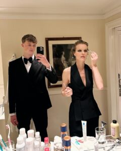 Eva Herzigová Instagram - Party with mum! In style indeed…and so much more. Exquisite exhibition and cultural whirlwind of Dolce&Gabbana world of the past 40 years! Thank you Domenico and Stefano for this wonderful opportunity and dressing my son George…the brand legacy continues on with a new generation. It made me smile seeing George and I getting ready together. And then having @carineroitfeld having her final touch!❤️