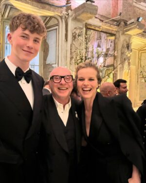 Eva Herzigová Instagram - Party with mum! In style indeed…and so much more. Exquisite exhibition and cultural whirlwind of Dolce&Gabbana world of the past 40 years! Thank you Domenico and Stefano for this wonderful opportunity and dressing my son George…the brand legacy continues on with a new generation. It made me smile seeing George and I getting ready together. And then having @carineroitfeld having her final touch!❤️