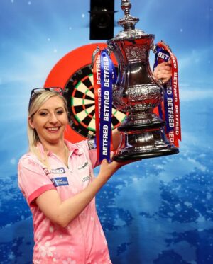 Fallon Sherrock Instagram - So happy and proud to be the first name on this incredible trophy. To play here and win here is the best feeling. Thank you @officialpdc for believing in us ladies and giving us the opportunity to play. Thank you for all the support today.