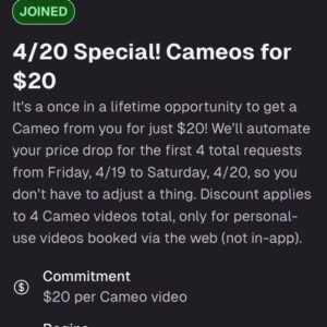 Felicia Cannon Instagram - GM, Listen, From April 19-21, the first 4 CAMEO requests that get made are for $20.00. See the attached flier