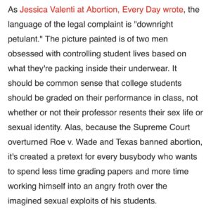 Feminista Jones Instagram - Hey friends
Before we get too deep into analyzing why two white men want to fail women who have abortions, let’s just stop at the easiest answer:

Pregnancy during college is a major cause of cis women leaving college, but not cis men (I note this bc they aren’t thinking abt trans/NB folks getting pregnant). Women bear the biggest responsibility which usually means that they drop out or delay finishing. This is what they want. Women outnumber men as college grads way past the 10M mark. They want women out of college and at home having babies. College-educated women have fewer babies and delay pregnancy longer. But they want WHITE babies, do you hear me?? They need you white women to have more babies and they will deploy ANY tactic to make it so!! Yes, this is Texas, but states are moving to deny pregnant women divorces, to restrict access to contraception, and to criminalize anyone who participates in any part of the process of obtaining abortions. 

This is absolute madness but what I need you to do is read the Unwind series by Neal Shusterman. See how he shows how the media and legislators slowly but surely move us to the most ridiculous existence all bc of abortion. He wrote it before Roe was struck down and I’m sure he dabbled in the absurd never thinking he’d be right. I just can’t believe we are turning into a dystopian novel.
