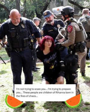 Francesca Fiorentini Instagram - You think you want to be out here… and you do. 😂💦✌🏽🍉 I just had to add that to this photo taken by Nuri Vallbona at the University of Texas in Austin. This person is my personal hero. #ceasefirenow🇵🇸