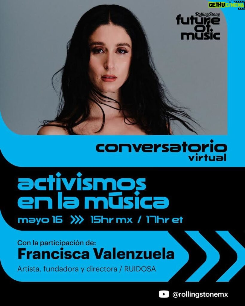 Francisca Valenzuela Instagram - 🚨 ¡MAÑANA! Fran Valenzuela, nuestra @franciscamusic, fundadora/directora de Ruidosa Fest, será parte del panel virtual ‘Activismos en la música’ de @rollingstoneenespanol junto a varixs artistas y activistas de la región⚡️✊🏾 Estará junto a @labrujadetexcoco, @reginagoitu de @mujeresincendiarias__, @pollazo_07 de @onerpmmx, @laurabogotana de Rolling Stone en Español, @conectormusica y @yadamandres. 🔗 No se lo pierdan, en vivo a las 15 h 🇲🇽 / 17 h ET por el YouTube de Rolling Stone en Español (link en bio). 🔉 Desde 2016 en Ruidosa queremos cambiar cómo el mundo ve a las mujeres y las disidencias y por eso trabajamos por una industria musical diversa y equitativa para ellas, elles y ellos. ¡Sabemos que ese DEBE SER el presente y el futuro de la música! #SoyRuidosa Súmate a la conversación sobre el futuro de la música y sigue haciendo ruido con nosotrxs. #MujeresQueHacenRuido 🗣️