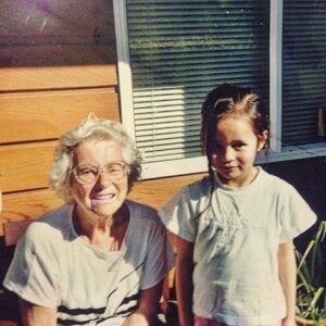 Frankie Adams Instagram - My sweet Granny and me during my “when I grow up I’m going to be a hairdresser” phase