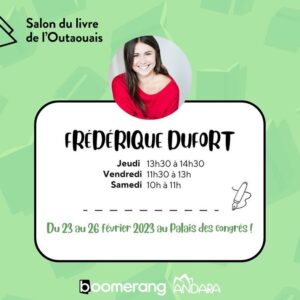 Frédérique Dufort Instagram - Du jeudi 23 au samedi 25 février, je serai au @salon_livre_outaouais ! 📚 

Voici l’horaire de mes séances de dédicaces. ✍🏼