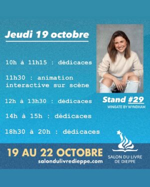 Frédérique Dufort Instagram - J’❤️ tellement le Nouveau-Brunswick !!! 

Deux magnifiques journées à faire des animations scolaires. Un merci immense aux écoles pour leur accueil et aux bénévoles qui nous font découvrir leur belle région! 🫶🏻

Et ça continue, parce que le @salon_du_livre_dieppe ouvre officiellement ses portes demain ! Du jeudi 19 au dimanche 22 octobre, vous pourrez venir découvrir plein de livres et rencontrer leurs auteurs au Wingate by Wyndham @hotelwingatedieppe ! Je vous laisse mes horaires de dédicaces et d’activités dans les photos. Animations, soirée littéraires, conférences ; il y en a pour tous les goûts et tous les âges! Au plaisir de vous y voir en grand nombre.