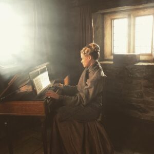 Gabriella Wilde Instagram - A little Monday spinet playing .. 📷 by @beatieedney 
#poldark #carolinepenvenen #bbc #season5