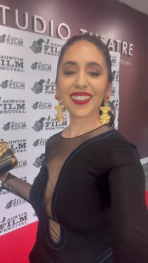 Gabrielle Ruiz Instagram - The serving lewk at Dance Dads world premiere took an entire village. Thank you stylings from @modur_style and all provided by @maisonpriveepr_la 😍 industry photos coming soon but I just couldn’t wait!! 

Glam: @glamgonegood 
Dress: @gomezgracialondon 
Shoes: @barolloitaly 
Earrings: @adiba.official 
Handbag: @lena_erziak 
@austinfilmfest @dancedadsmovie 

#modurstyle #gabrielleruiz #maisonprivee #gomezgracia #glamgonegood #austinfilmfestival #redcarpet #redcarpetstyle #redcarpetstyle #dancedadsmovie #aff
