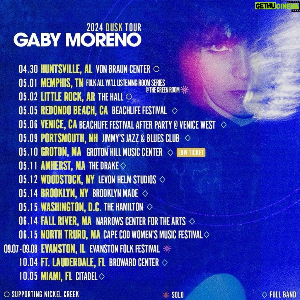 Gaby Moreno Instagram - DUSK US tour dates 🌚 New shows added in IL and FL !!