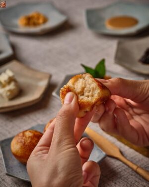 Garima Arora Instagram - 🍌🍌🍌 Kuzhi Paniyaram broken down into this sweet- savory  dessert is a perfect ode to bananas and my forever love for the fruit. 

1. Wild honey spiked paniyaram 
2. Fermented banana caramel
3. Coconut jaggery chutney
4. Homemade butter 
5. Sweet n spicy Podi with ghee 
6. Star fruit jam 
7. Egg Banana or Kluay Kai banana- so cute n tiny 
8. Banana water 

Make your own bite. Find your favorites. Mix and match. Use your hands. No better way to eat.