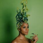 Geffri Maya Instagram - Cause if you are seen green it means you got mean bread. Photographer: @mayaiman Hair: @ryanburrellhair MUA: @aaronpaulbeauty Nails: @studionailsbyanissa Millinery: @studioabyanissa Studio: @1043mixedmedia