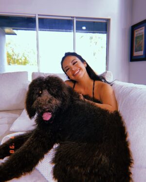 Geles Rodriguez Instagram - day 1 of Michael’s bachelor trip 😊🐾👑
•
•
•
I woke up this morning to help Michael look for his wallet (& no I did not hide it 😂) which might I say was in the truck like I had said it was, I went to get my eyebrows done, then to find an outfit for tomorrow, if you haven’t please vote on my story, washed our bedding, had a play date with my sister’s dog. Ended the day with some ice cream and started watching Queen Charlotte 👑