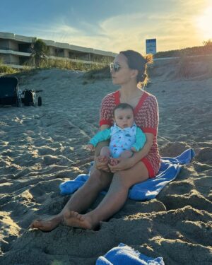 Georgina Bloomberg Instagram - No better way to celebrate 3 months of being alive than to see the ocean for the first time, and no better way to celebrate 3 months of being your parents than to be able to do it with you Sebastian. 👶🏻💙🌊