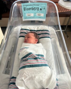 Georgina Bloomberg Instagram - One week since we welcomed this little guy into our family, and let him steal our hearts. Welcome to the world baby Sebastian. 💙 @j_water