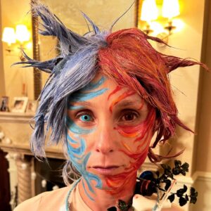 Georgina Bloomberg Instagram - Half underwater, and half on fire, draped in items to represent the many ways I am slowly dying, and topped off with a necklace  made from rope and plastic we picked up from the beach this summer, my version of Mother Earth was an angry one this Halloween. And because there are very few things scarier… I brought my terrifying sidekick Global Warming along for the night. 🌍🔥☠️🌊