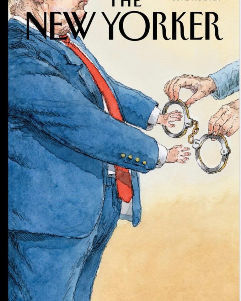Gina Gershon Instagram - A Man Of Conviction- next weeks New Yorker Magazine cover . Illustration by . @johncuneo3 I’ll take it. @newyorkermag #convicted #felon