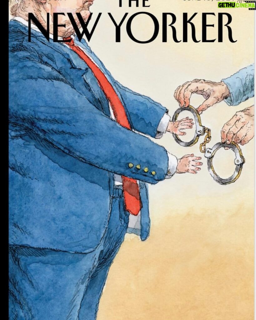 Gina Gershon Instagram - A Man Of Conviction- next weeks New Yorker Magazine cover . Illustration by . @johncuneo3 I’ll take it. @newyorkermag #convicted #felon