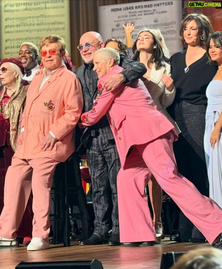 Gina Gershon Instagram - Since it’s Friday…. A little recap frim the other night. Not the best photos but its me and Joni- had to do it. Congrats to @eltonjohn and @bernietaupinofficial for their Library of Congress for Popular Song Honor. Great night of music🎼🎹🎤 Heres my fabulous girls @officialannielennox @brandicarlile @sistastrings ✨✨✨✨✨👏👏👏👏👏❤️❤️